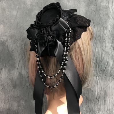 1pc Lolita Headdress Gothic Style Lolita Lace Bow RoseTop Flat Small Hat Headwear Girl Halloween Cosplay Hair Accessories