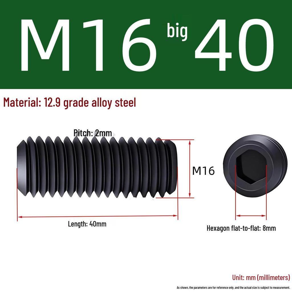 Grade 12.9 Hex Socket Headless Set Screw (M3-M16)