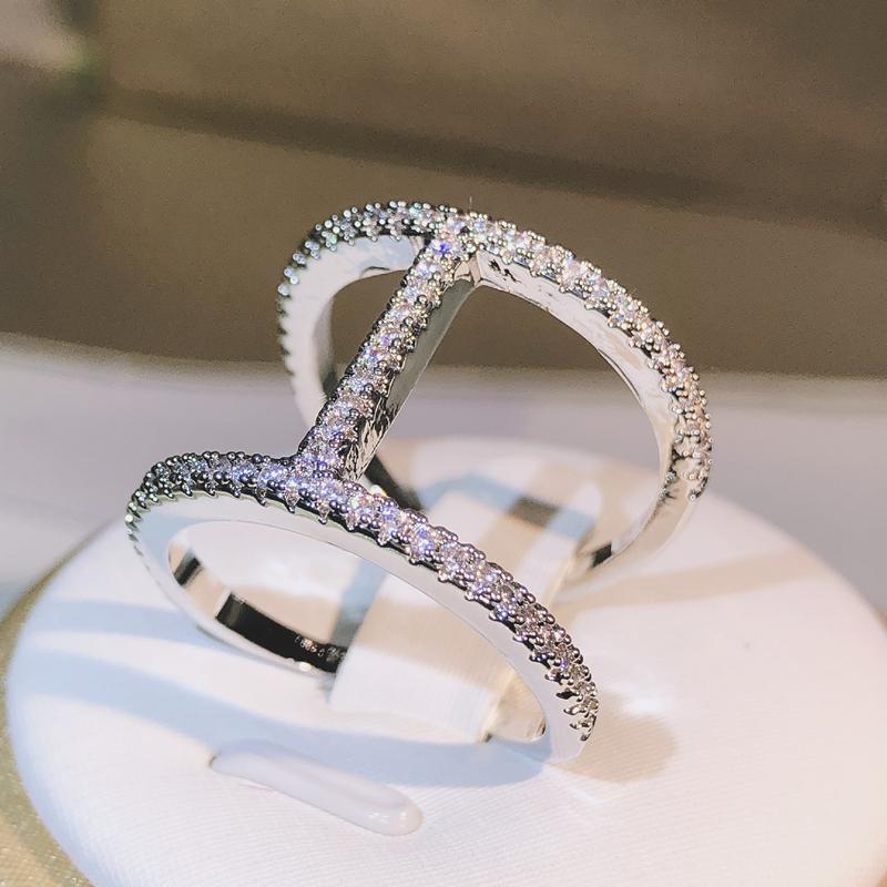 2022 new exquisite white zircon ring for ladies "H" shaped fashion ring party birthday jewelry gift