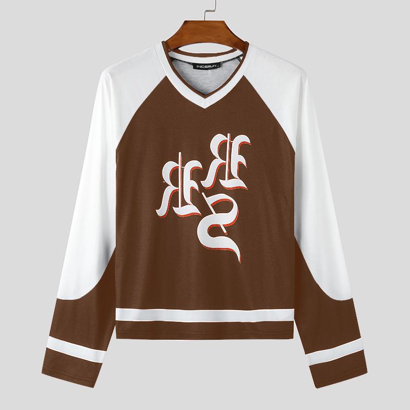 

INCERUN Мужские свободные топы с длинным рукавом и буквенным принтом, повседневные, сшитые 3XL коричневый