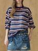 MAXZA Multi-Color Striped See-Through Round Neck Knit