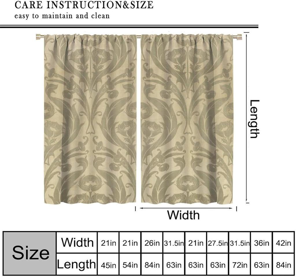 Rustic Vintage Flower Curtains William Morris Boho Country Floral Art Print Blackout Window Drapes for Bedroom Living Room Kitch