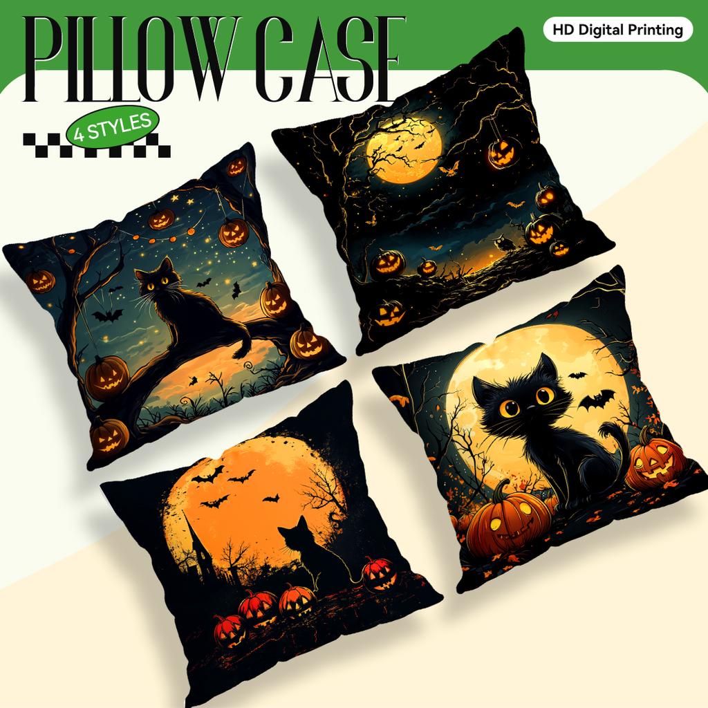 Halloween Black Cat Cushion Pillowcase Printed Polyester 45X45Cm Throw Pillowcover Decorative Sofa Cushion Pillowslip Home Decor