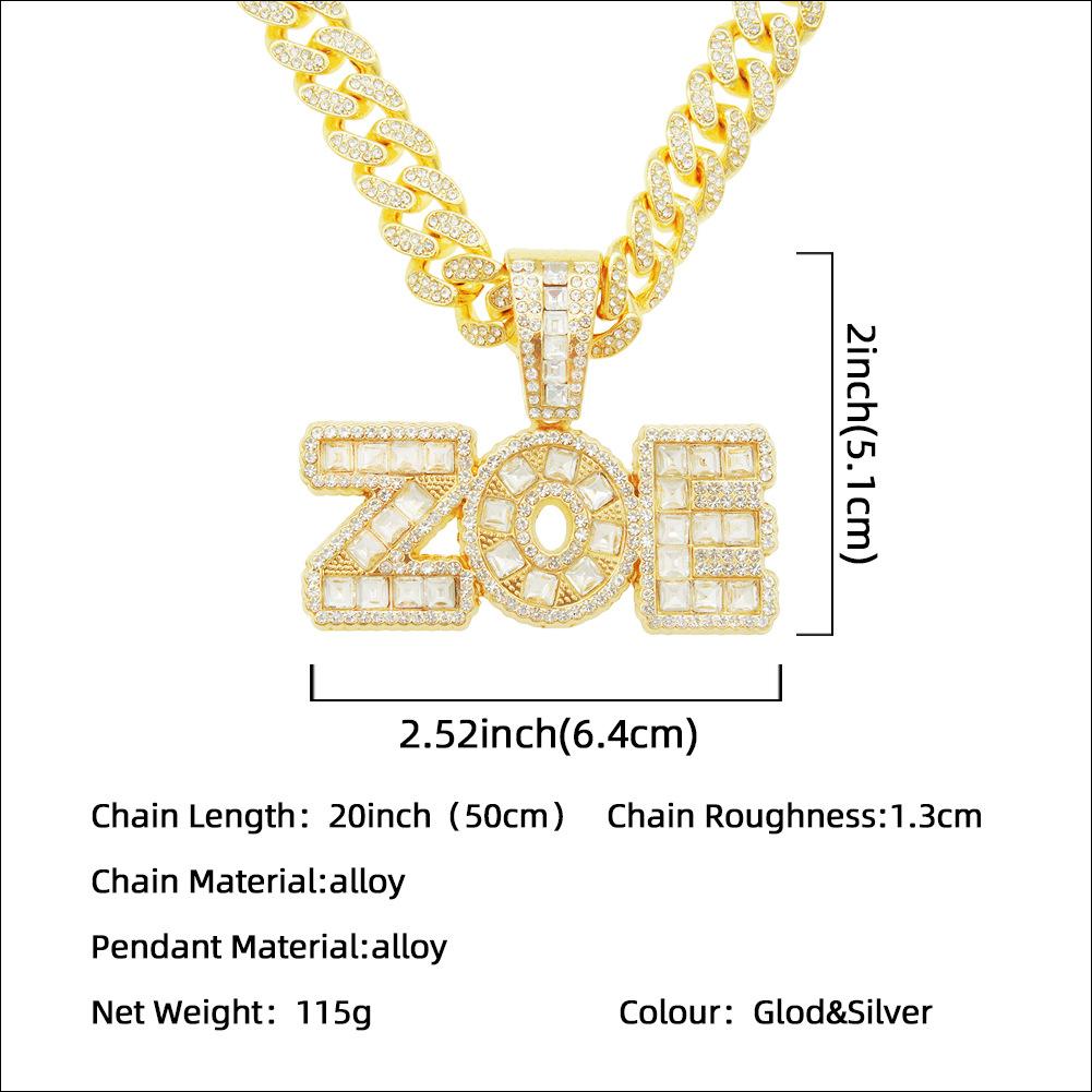 Creative Square Diamond Letter Splicing Pendant Cuban Chain, Necklace Pendant Trendy Man Fashion Personality Punk Cool Accessories