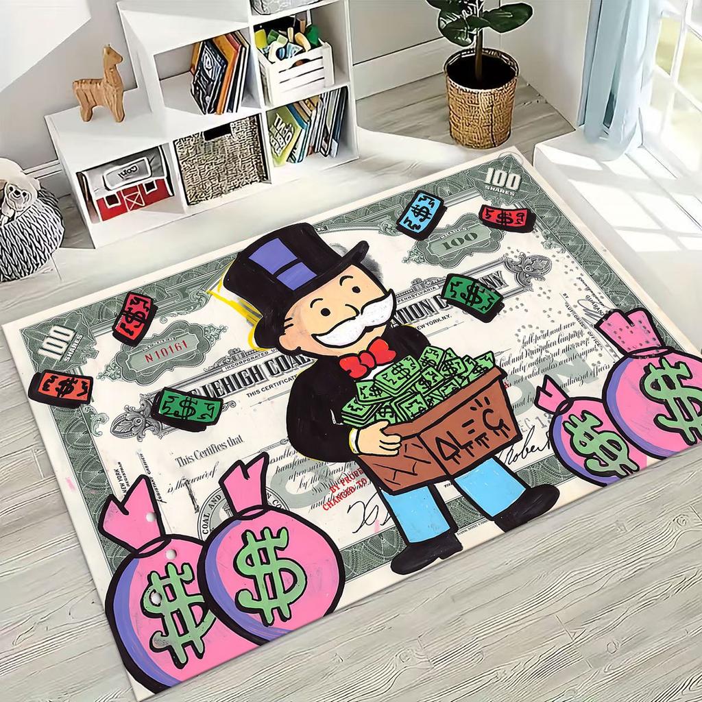 Rich Cartoon Monopoly Dollar Game Money Rug for Bedroom Living Room Sofa Home Doormat Decor,Large Kids Play Non-slip Floor Mat