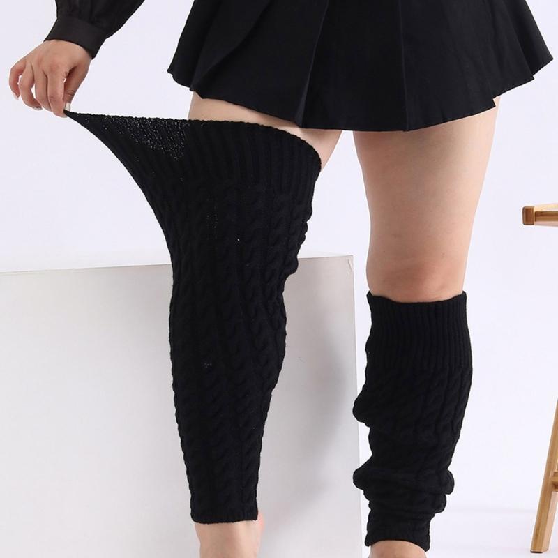 Scaldamuscoli da Donna Taglie Forti Lavorati a Maglia a Treccia Sopra il Ginocchio Alti sulla Coscia Calzini Senza Piedi Caldi Calze per Stivali Invernali Streetwear