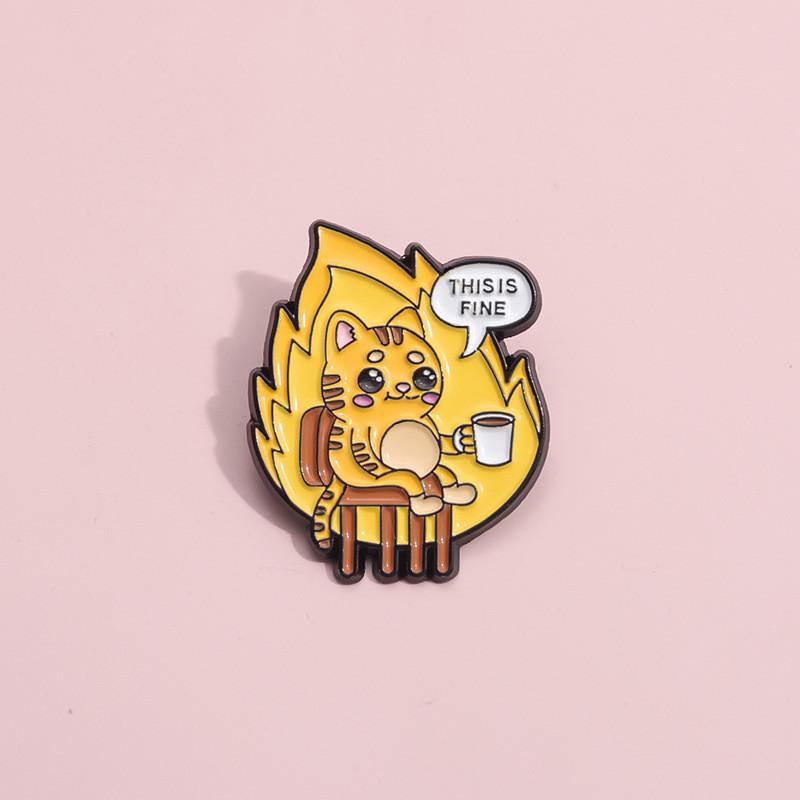 Adorable Cartoon Cat Coffee Brooch Charming Alloy Letter Design For Unique Gifts