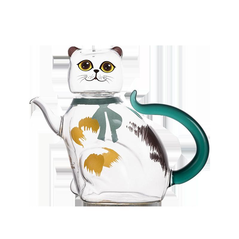 Uroczy Szklany Czajniczek do Herbaty w Kształcie Kota Szklany Czajniczek Maneki-neko Szklany Dzbanek