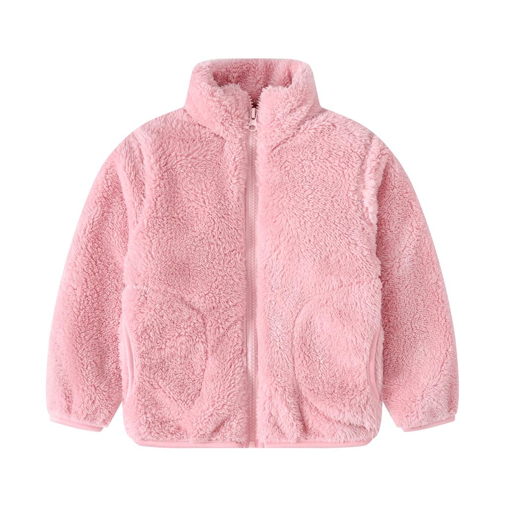 Spring and Autumn Boys and Girls Children's Warm Fleece Solid Color Collar with Pockets Long-sleeved Korean Fashion Jacket