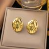 Vintage Gold Color Irregular Hammered Stud Earrings for Women Minimalist Metal Geometric Chunky Earrings Zircon Gift