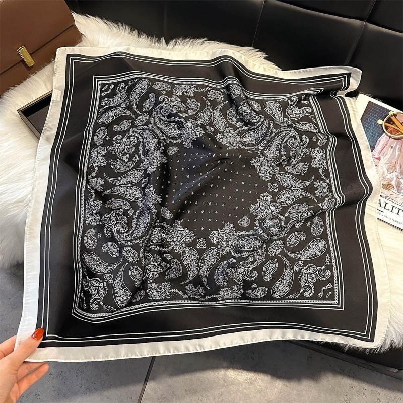 70x70cm Lightweight Silk-Look Square Scarf Women French Chic Hair Band Office Accessory Viscose 96%
