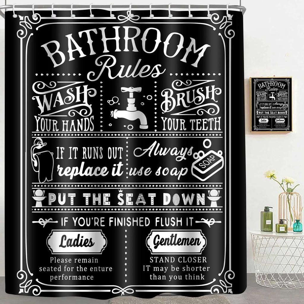 Funny Quotes Shower Curtain Cool Black and White Bathroom Rules Shower Curtains Fun Cute Toilet Sayings Fable Motto Bathroom