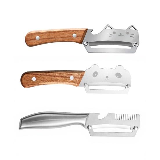 3-in-1 Vegetable Peeler Scallion Shredder And Bottle Opener Multi-function Kitchen Tool with Wood Handle