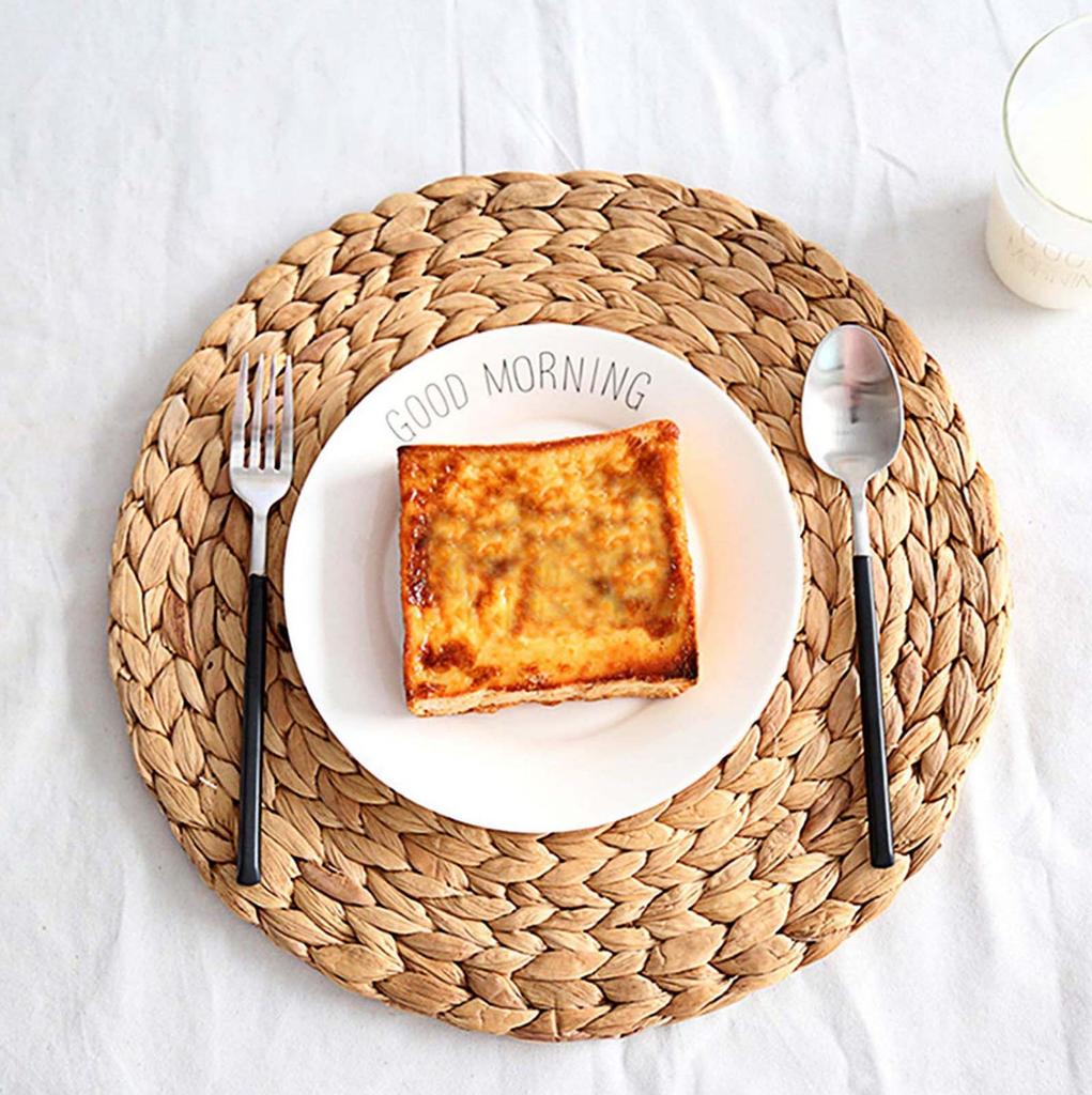 6 Pack Natural Water Hyacinth Weave Placemat Round Rattan Tablemats