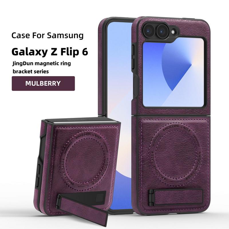 Capa Shell de Couro Empresarial com Carregamento Sem Fio 2 peças Para Samsung Galaxy Z Flip6 Flip5 Flip4 Flip3 Magnética À Prova de Choque Dobrável Suporte Capa de Telefone