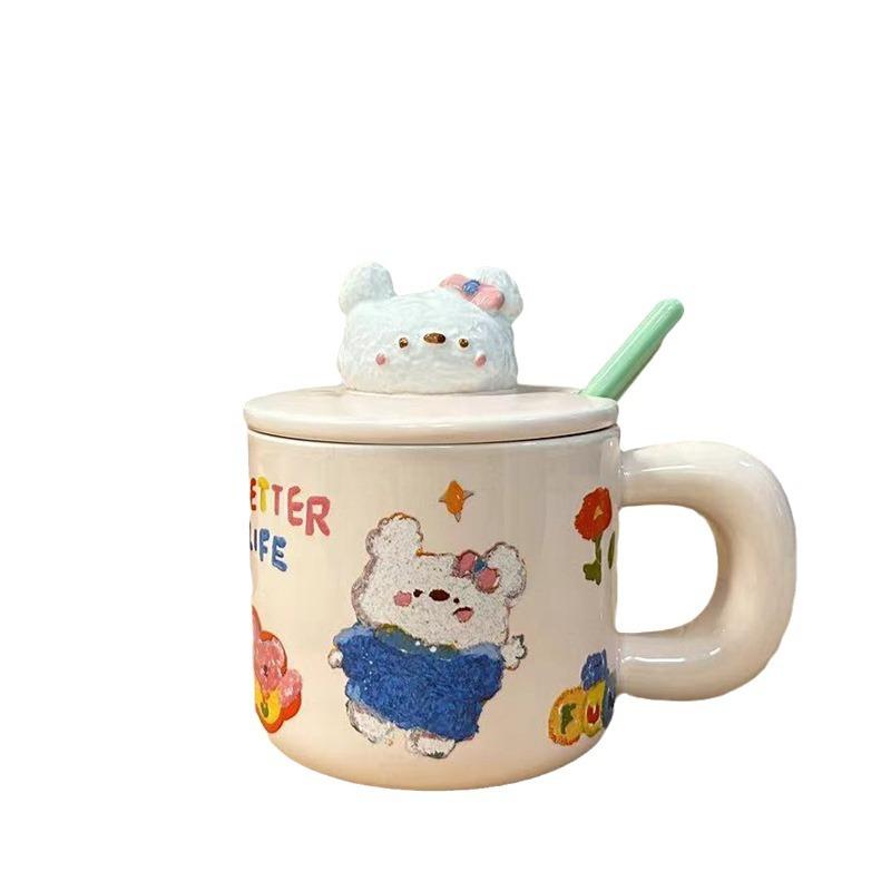 Home Cute Ceramic Cup with Lid for Girls' Cup with High Appearance Coffee Cup Mug Office Water Cup Gift