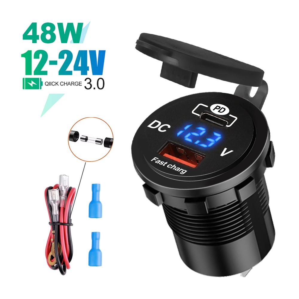 PD Type C/QC 3.0 USB Charger Socket Power Outlet Adapter 5V Waterproof Dual USB Ports Fast Charge for Smartphone Car Boat Marine