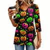 Women's Casual V-Neck Three-Quarter Sleeve Blouse with Halloween Print for Fall Parties