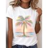 Fashion Women Retro Creative Gradient Stripes Print T Shirt Funny Casual O-neck Short Sleeves T-shirt Summer Female Tee Shirt