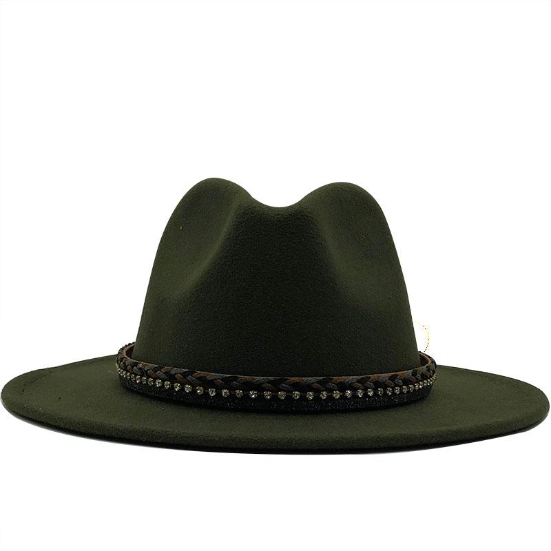 New Women Men Wool Fedora Hat With Leather Ribbon Gentleman Elegant Lady Winter Autumn Wide Brim Jazz Church Panama Sombrero Cap