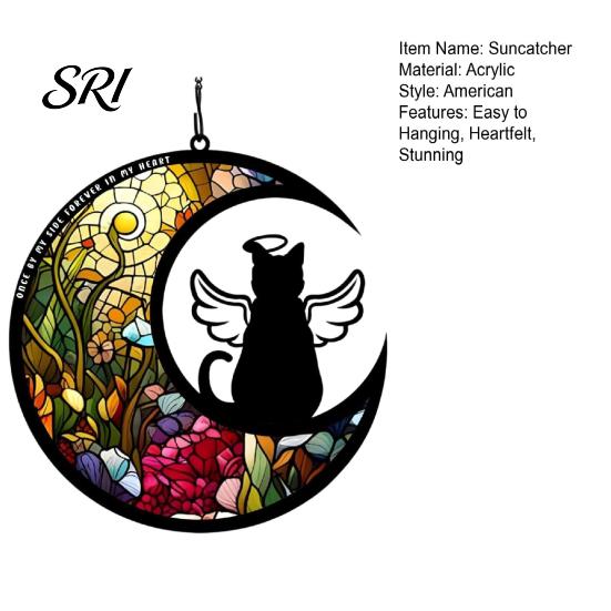 Pet Memorial Sun Catcher Acrylic Suncatcher Angel Cat Dog Panel Stained Glass Rainbow for Pets Window Hanging Ornaments Loss Sympathy Gift Lovers