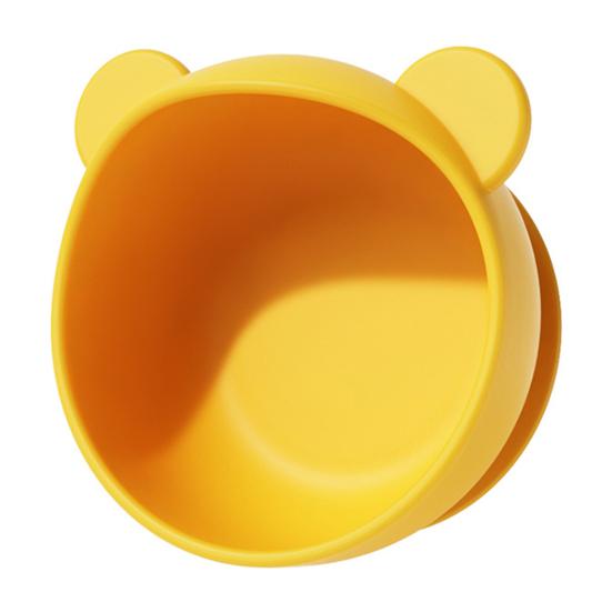 Bear Silicone Baby Bowl Stainless Steel Toddler Bowl with Strong A жёлтый