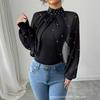 New Autumn Women's Mesh Long Sleeve Puff Sleeve Beaded Slim Fit Top