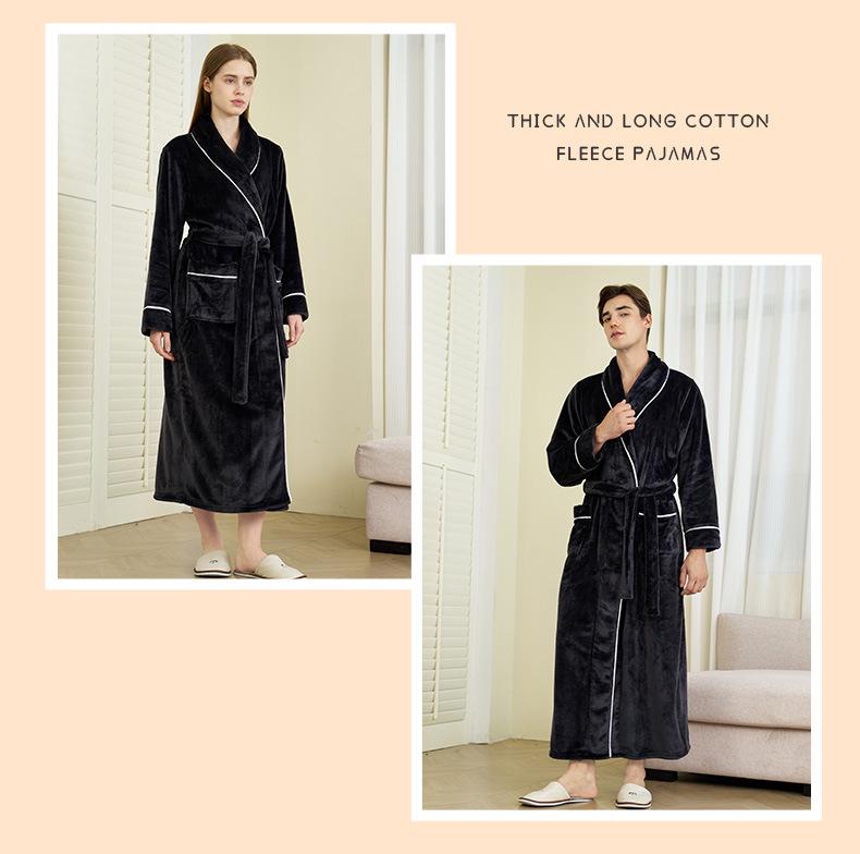 Herr- och dambadrock i plusstorlek, tjock flanellbadrock med enkel kant