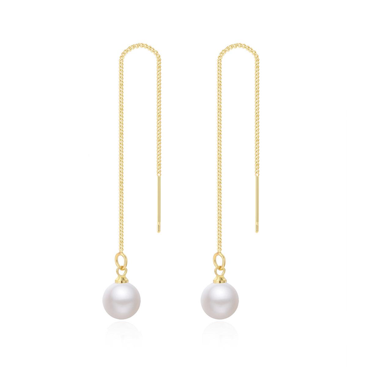 

Copper Chain Tassel 8mm Round Imitation Pearl Long Earrings for Women Exaggerate Drop Zircon Accessories Wedding Girl Brincos