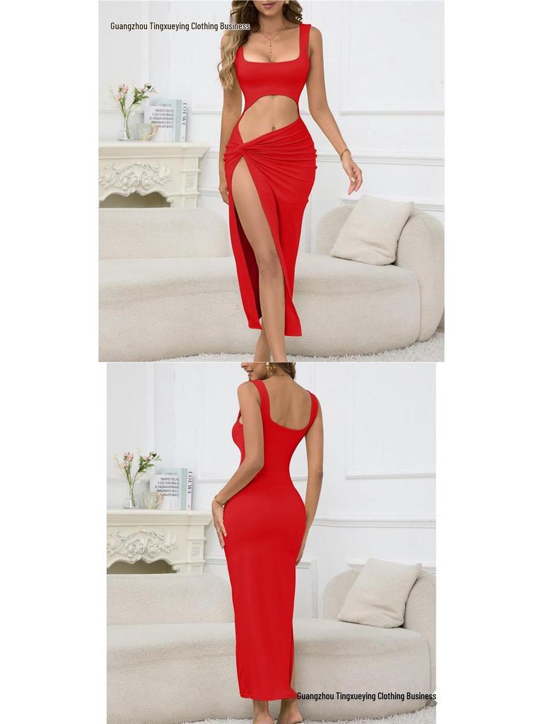 Women's Spaghetti Strap Hollow Out Long Skirt Dress