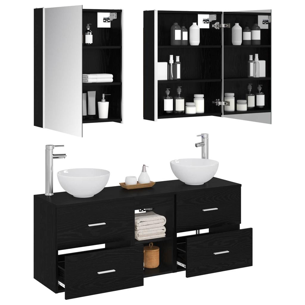 Bathroom Cabinet Set 5 Pcs Black Oak 53 X 15.5 X 70 Cm