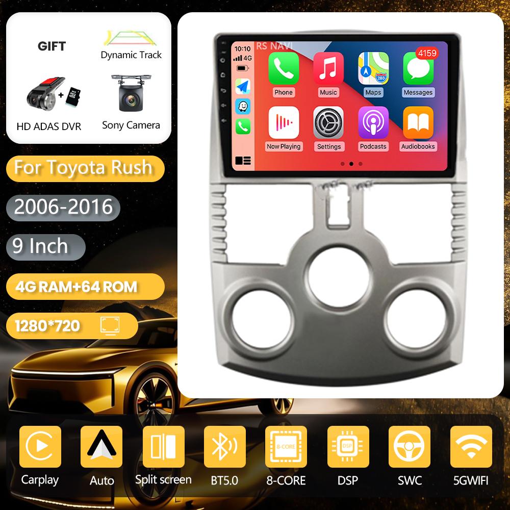 Android 16 Car Stereo Carplay Auto with 2K Screen, BT Multimedia Player for Toyota Rush DAIHATSU TERIOS, Stereo Car Radio 2006-2016