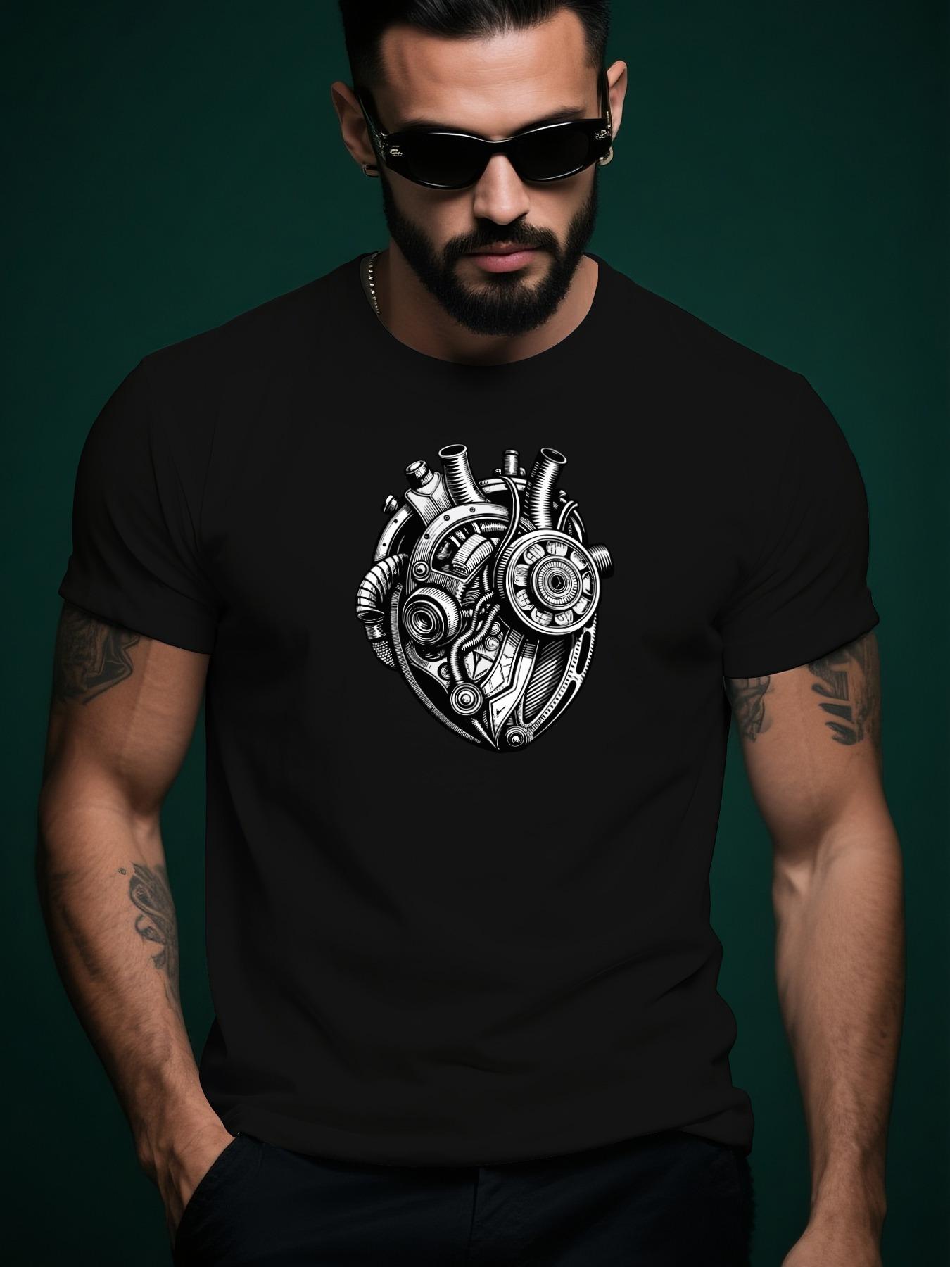 Steampunk Mechanical Heart Graphic Tshirt - Casual Summer... S
