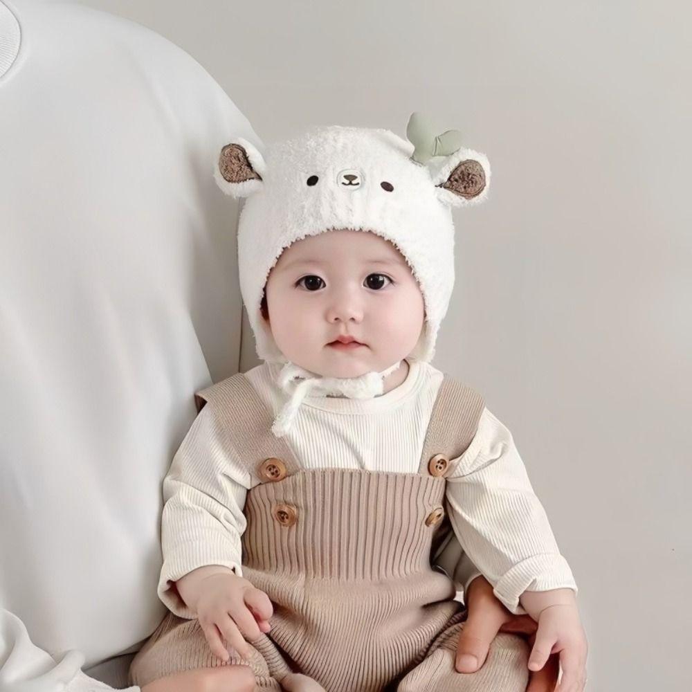 Cute Knitted Fabric Baby Hat Warm Thick Wind Resistant Kids Beanie Cartoon Lined Toddler Hat Baby Wear