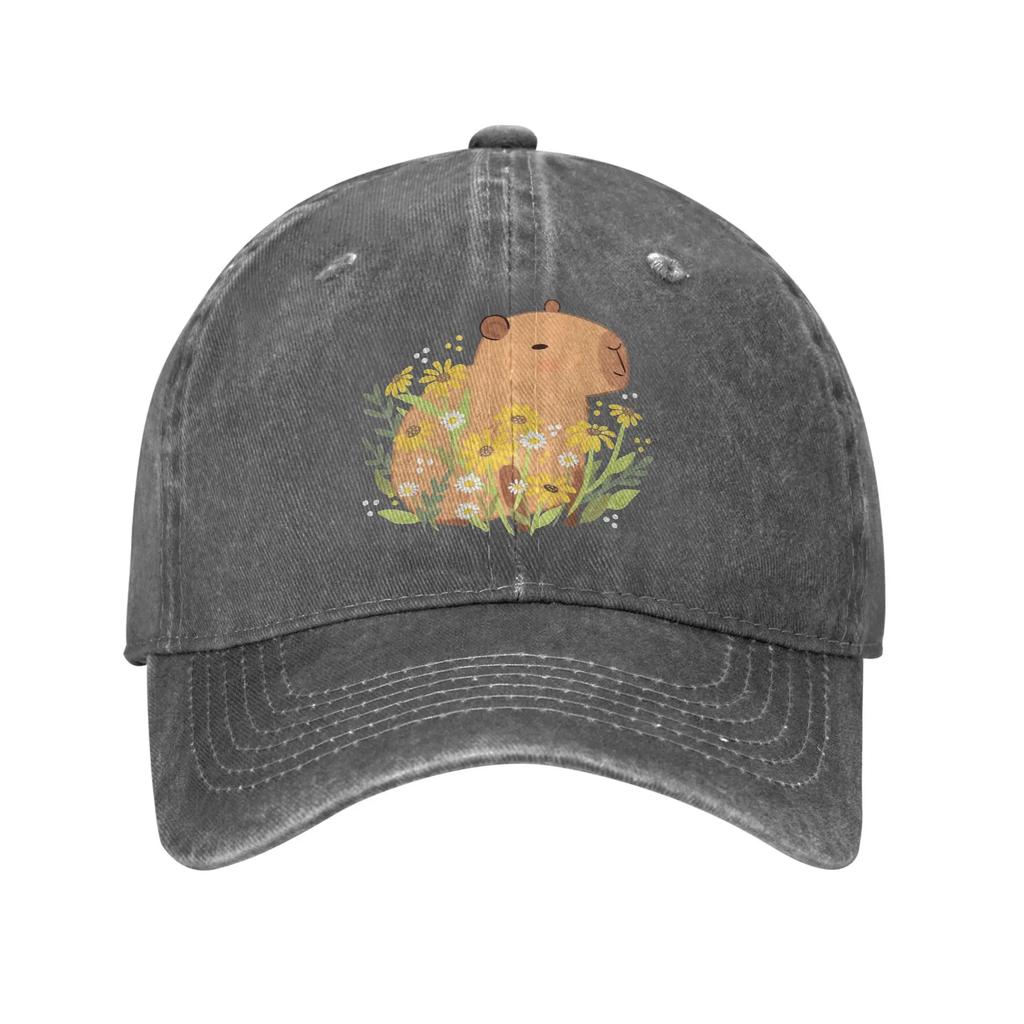 Capybara with Daisy Flowers Sun Baseball Cap Yk Cute UnisexTeens Washed Hats Breathable Custom DIY Baseball Caps Gift Idea