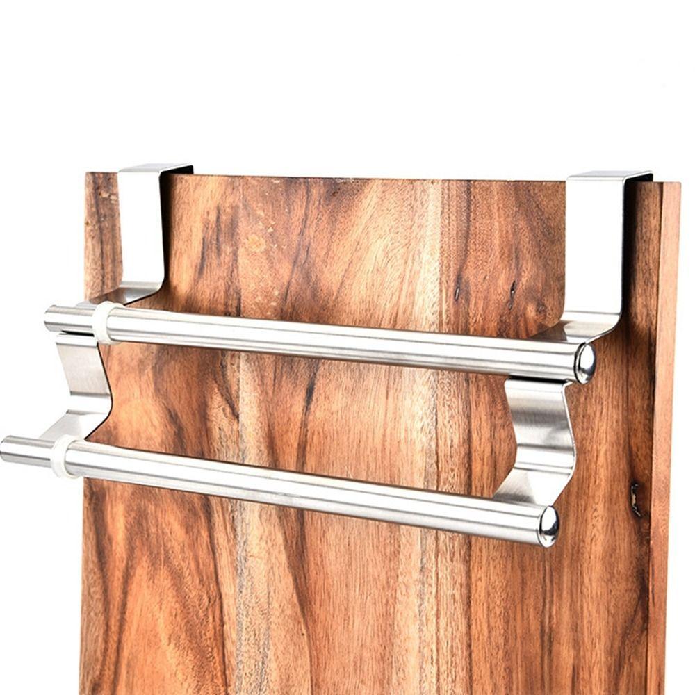 Silver Double Telescopic Towel Rack Stainless Steel Wall Mounted Towel Hanging Rack Retractable Adjustable Door Hanger Kitchen