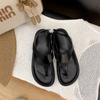 Cowhide version, minimalist temperament flip-flops retro toe flat bottom niche Roman style sandals women's summer new models