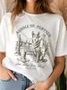 European Size Women's White  T-Shirt - Saddle Up Partner Cowboy Dog Graphic Print - Casual Short Sleeve Crew Neck Top for Spring/Summer/Fall