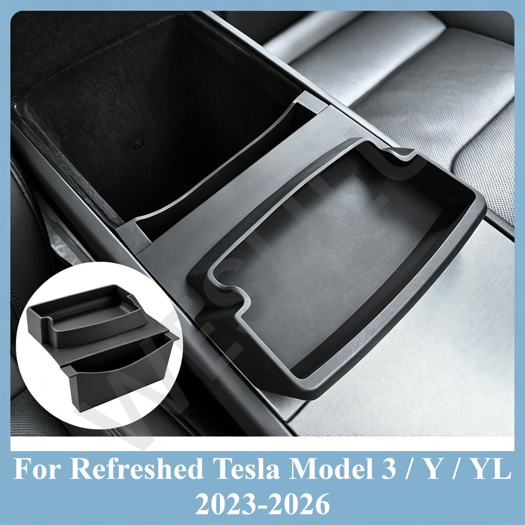 For Refreshed Tesla Model 3 Y Yl 23-26 Armrest Storage Pocket Center Console Organizer Tray Hidden Interior Storage Accessories