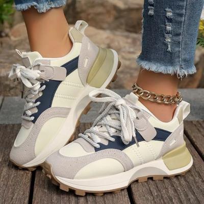 Sapatos da moda Femininos 2024 Hot Sale Lace Up Mulheres Vulcanize Sapatos Outono Cores Misturadas Casual Confortável Sapatos de Caminhada Zapatos De Mujer