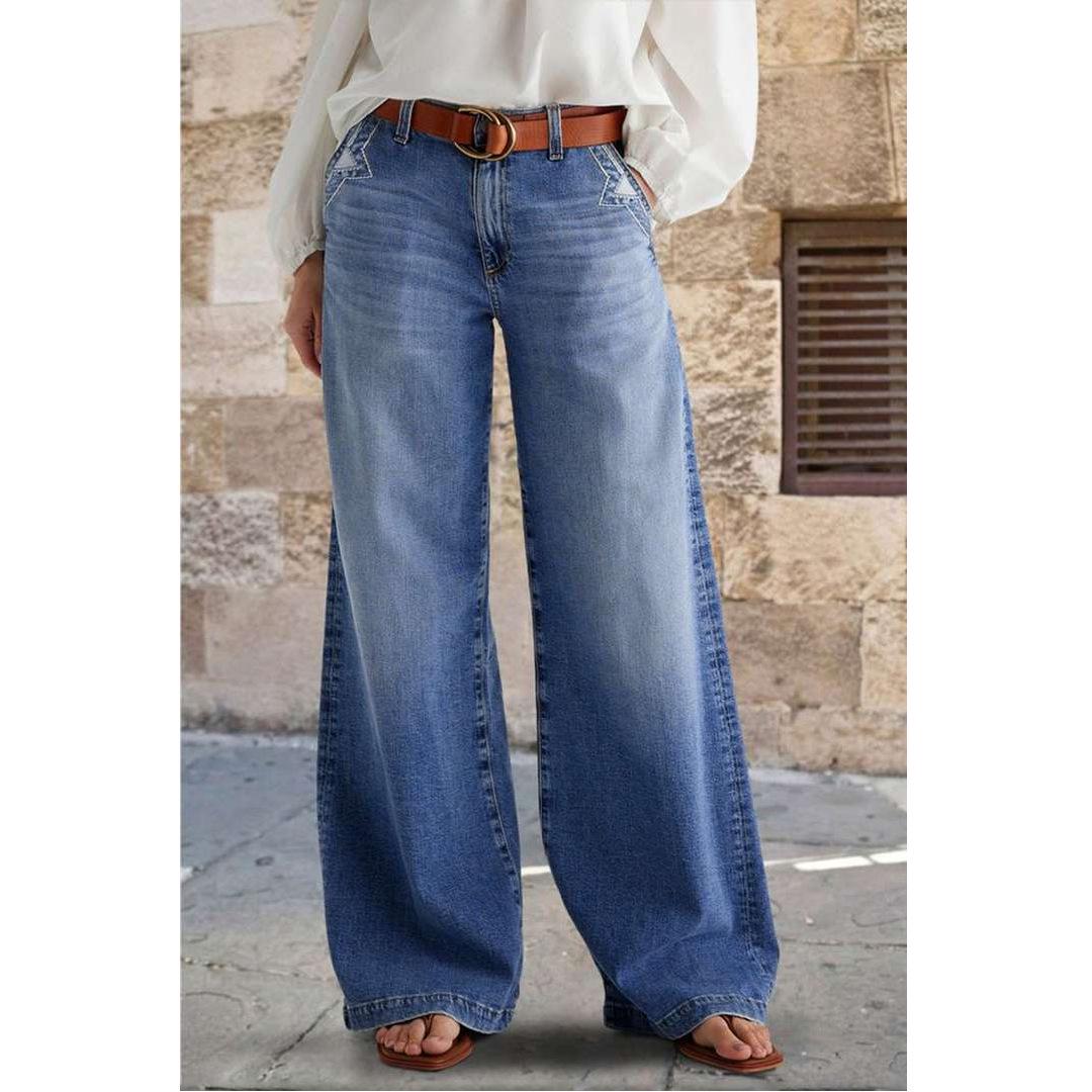 European Plus Size Stretch Jeans – Fashionable Loose Washed Denim for Women 3XL синий