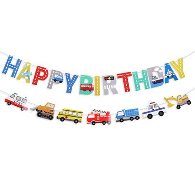 Banner Happy Birthday cu Mașinuțe Desenate Copii Băieți Ghirlandă cu Vehicule de Construcții Decorațiuni Petrecere de Ziua de Naștere Cadouri Accesorii Baby Shower