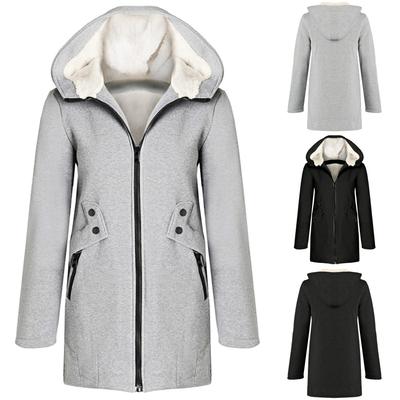 Tooxika Damen Herbst und Winter Neue große Jacke Einfarbig Plus Samt Kapuzen Strickjacke