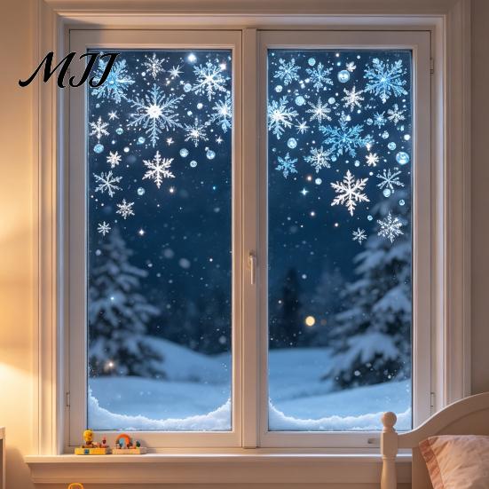 PVC Window Decorations 2 Sheets Christmas Snowflake Static Glass Sticker, Removable Winter Stickers Cling, Waterproof Festive Party Decorative Decal