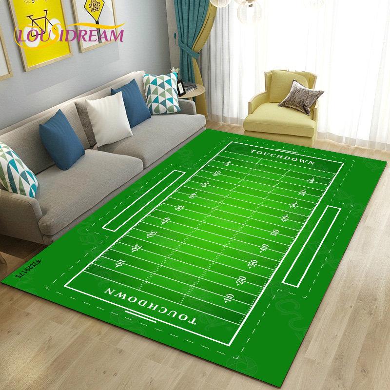 Amerikanisches Footballfeld Rugby Bereichsteppich Groß, Teppich für Wohnzimmer Schlafzimmer Sofa Fußmatte Dekoration, Rutschfeste Bodenmatte 3D
