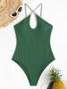ZAFUL Ribbed Keyhole Binding Cross One-piece Swimsuit