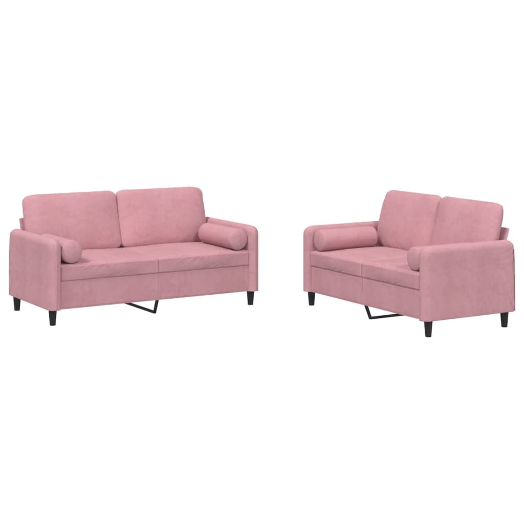 2 piece Sofa Set with Cushions Pink Velvet