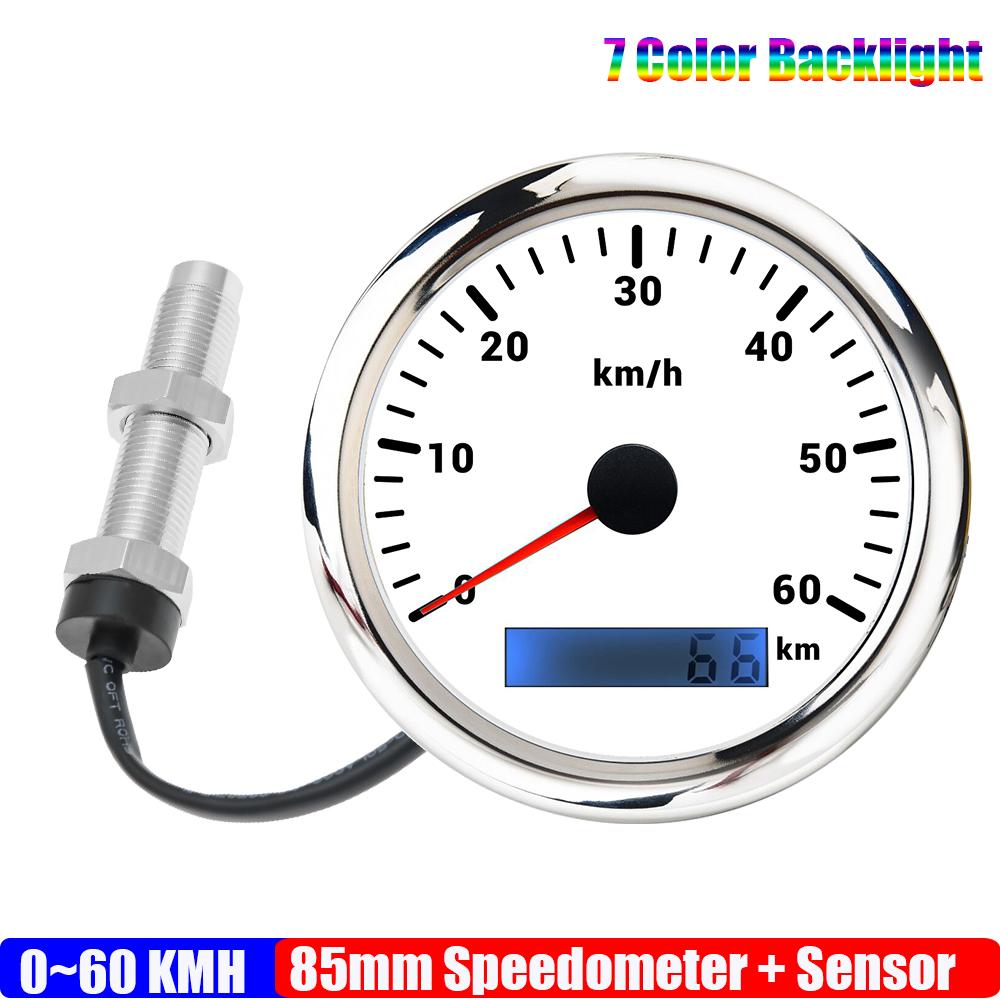 ZMFJH 30-200KMH Speedometer Auto Car 7 Color Backlight Analog Pulse Signal 85mm Speedometer Gauge with Holzer Sensor M16X1.5