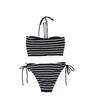 Luxuriöser koreanischer gestreifter trägerloser zum Binden mit Schlitz Bikini Badeanzug für Damen