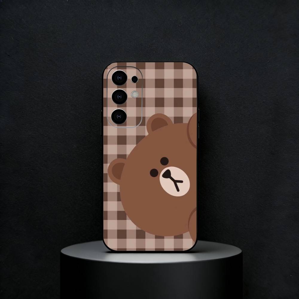 Cute Brown Bear Phone Case For Samsung S25,S24,S23,S22,S21,S20,Ultra,Plus,FE Black Soft Cover